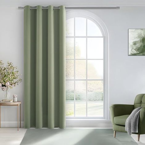 Ecleanfy - Rideau insonorisant 132x213cm tissu épais. Isolation thermique/acoustique, oeillets métalliques. Coloris Vert Sauge. (1/4)