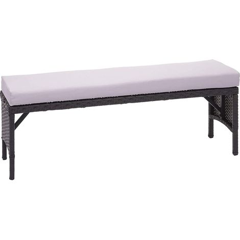 Banc de jardin banquette en polyrotin noir et coussin gris clair 112 cm MDJ04167 (1/5)