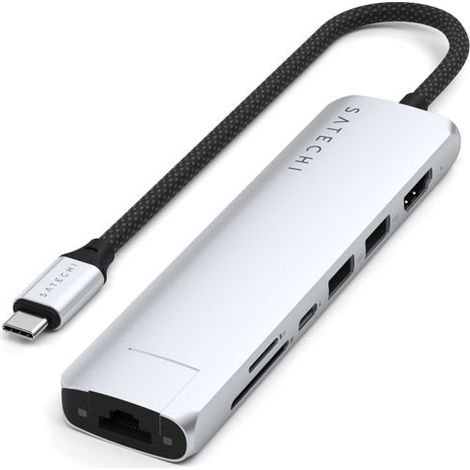 Satechi 7-in-1 USB-C Slim Multiport-Adapter mit Ethernet - Adapter für mobile Geräte (USB-C PD, 2x USB-A, HDMI 4K, Ethernet, Micro-/SD-Kartenleser) (silber) (1/5)