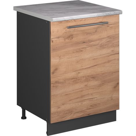 Mobiletto base cucina Fame-Line, Rovere dorato/Antracite, 60 cm 1 anta con piano di lavoro, Vicco (1/5)