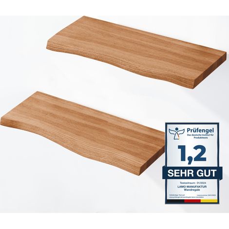 LAMO Manufaktur 2 Stück Wandregal aus Holz 2x 42cm SET 2 Baumkante  Regal Farbe: Dunkel