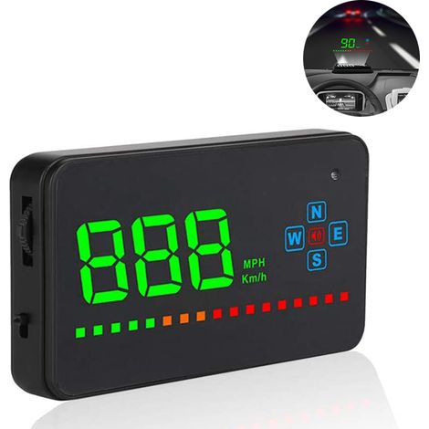 Affichage tête haute GPS universel pour voiture avec avertissement de vitesse en MPH et projection HD utilisant la technologie OTAN et compatible avec tous types de voitures. (1/5)