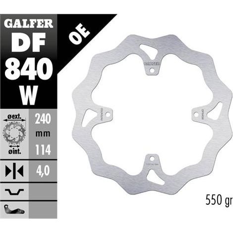 Disco freno posteriore Galfer™ Racing MX 125-530 15-21, EN 125-530 '15-21, SMR 450/530/660 '15- (240X114X4MM) (4X6,25MM) Wave