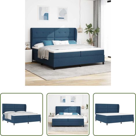 Matelas - Lit à ressorts avec matelas Bleu 200 x 200 cm tissu (1/5)