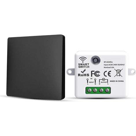 Interupteur Sans Fil, 1 Interrupteur d'éclairage Sans Pile Fil va et Vient Avec émetteur et Contrôleur Récepteur RF433 10A 240V (Kit 1 Voie) (1/5)