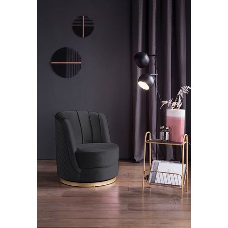 Fauteuil pivotant en velours noir avec socle en métal doré 360° pour salon et bureau - PANGIVO (1/5)