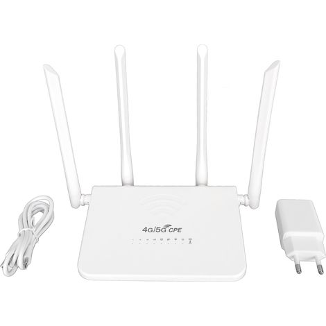 4G-WLAN-Router (300 Mbit/s), SIM-Kartensteckplatz, 4 Antennen, 20 Benutzer, USB-C-Hotspot, 100–240-V-EU-Stecker für Europa