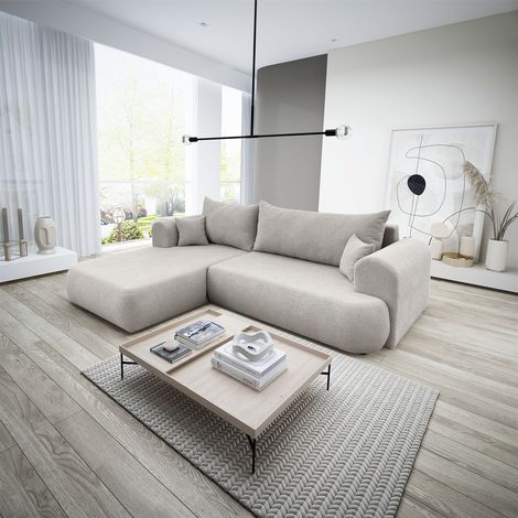 Ecksofa Schlafsofa ANIKE Stoff Now or Never Beige Ottomane Links (1/5)
