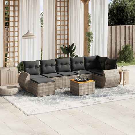 8-tlg. Garten-Sofagarnitur mit Kissen Grau Poly Rattan (1/5)