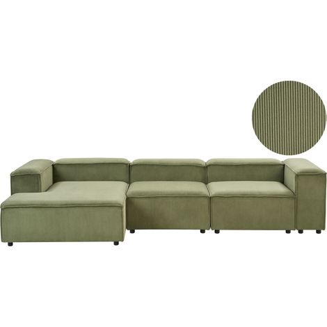 Sofá modular 4 plazas moderno patas negras tapizado pana verde derecho Ardal