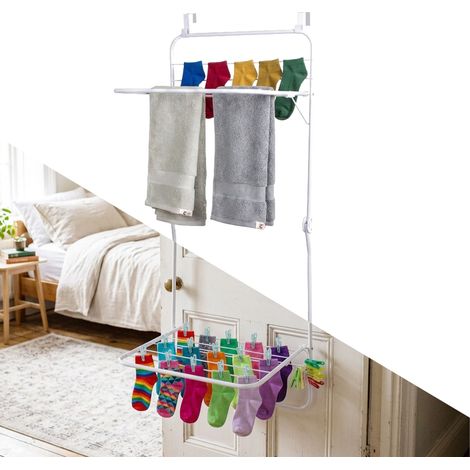 Relaxdays Wäscheständer Tür, zum Einhängen, 4,9 m Trockenlänge, 2 klappbare Flügel, Stahl, Hängewäschetrockner, weiß (1/5)
