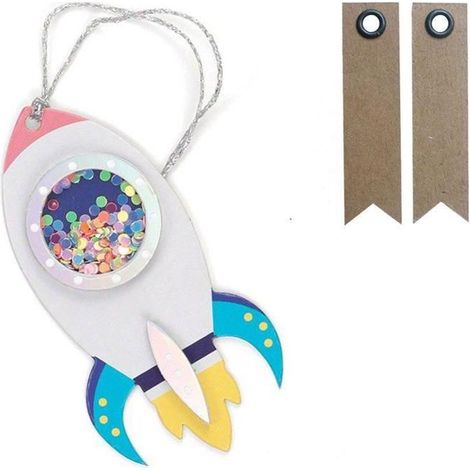 2 étiquettes 3D shaker tags Fusée + 20 étiquettes kraft Fanion