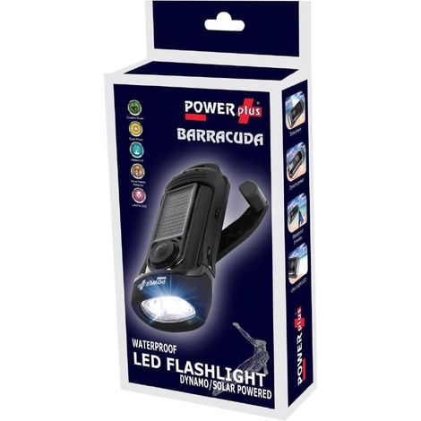 Lampe torche étanche POWERplus Barracuda à énergie solaire et dynamo (1/2)