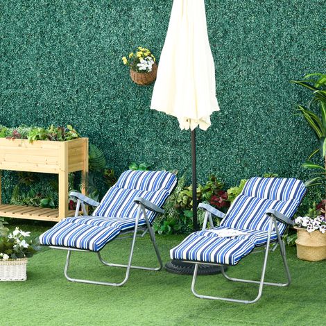Ensemble de 2 chaises longues pliantes avec coussins, dossier inclinable 5 positions, salon de jardin, mobilier de jardin, acier, polyester, bleu, 60 x 75 x 65-102 cm (1/5)
