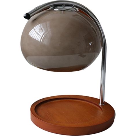 Decdeal Lampe à cire aromatique rétro avec plateau de rangement en bois et chauffe-bougie en verre, table de chevet pour chambre à coucher