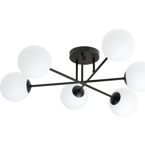 Plafoniera Moderna Morrigan 6 Luci In Acciao Nero E Sfere In Vetro Bianco (1/5)