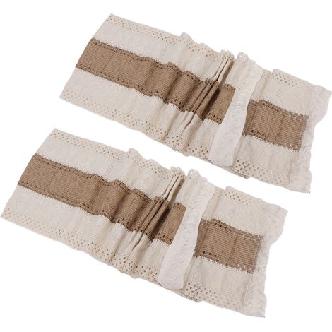 Chemin de table en lin, lot de 2, à rayures élégantes et colorées, lavable en machine, style rustique, idéal pour les tables basses. (1/5)