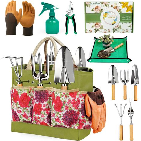 Kit de Jardinage Robuste 10 pièces en Acier Inoxydable avec sécateur Gants et Sac de Rangement idéal pour Femmes et Hommes Un Cadeau Parfait pour Les jardiniers (1/4)