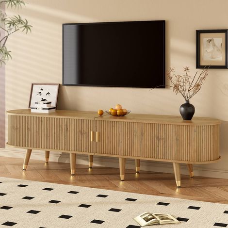 Meuble tv bas à portes coulissantes, design moderne unique, meuble de rangement pour salon (1/5)