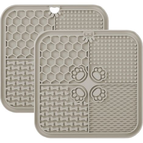 Lot de 2 tapis anti-fuite pour chien, tapis de nourriture pour beurre et yaourt, jouet pour le bain, l'entraînement et le toilettage (lot de 2, beige, 20 x 20 cm) (1/5)