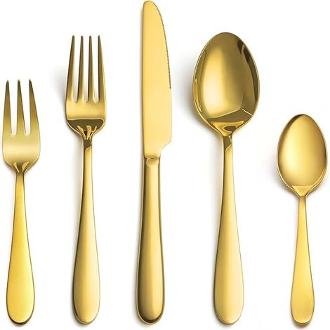 Ensemble de Couverts de Table Dorés, Ustensiles de Cuisine en Acier Inoxydable, Couteau Fourchette Cuillère (1/5)