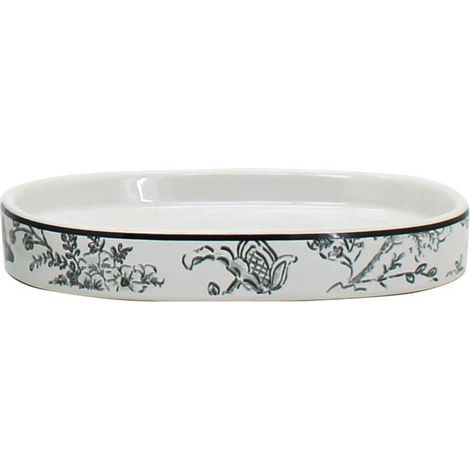 Portasapone in ceramica bianco con decori - serie Fiori (1/2)