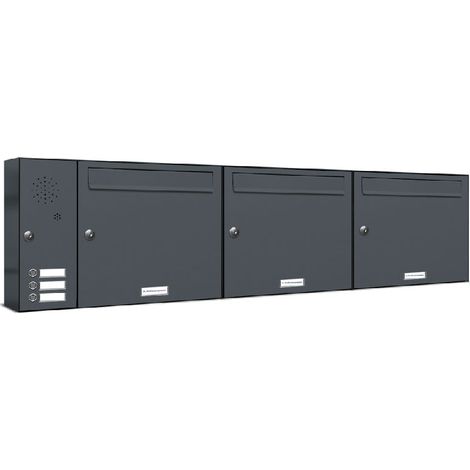 3er Briefkasten Anlage Aufputz - Wandmontage RAL 7016 Anthrazit Klingel (1/5)