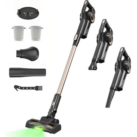 Aspirateur Balai Sans Fil, 35000PA/40min Autonomie, Filtration Haute Efficacité, Brosse Anti-Enchevêtrement avec Lumière LED Verte