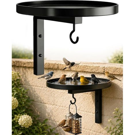 Abreuvoir/mangeoire murale pour oiseaux - en métal noir avec support de suspension - un point d'eau pour les colibris, les corbeaux et les écureuils (1/5)