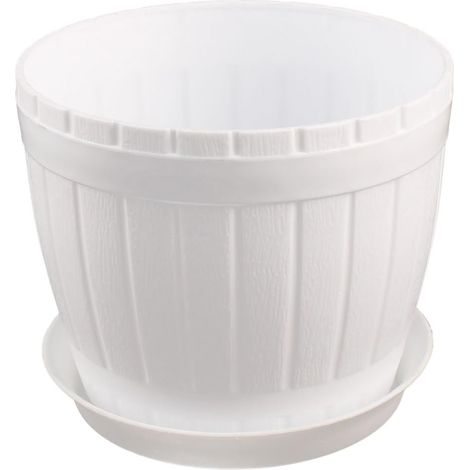Pot de fleurs cylindrique en plastique blanc pour plantes et gazon, idéal pour la maison et le jardin. (1/4)