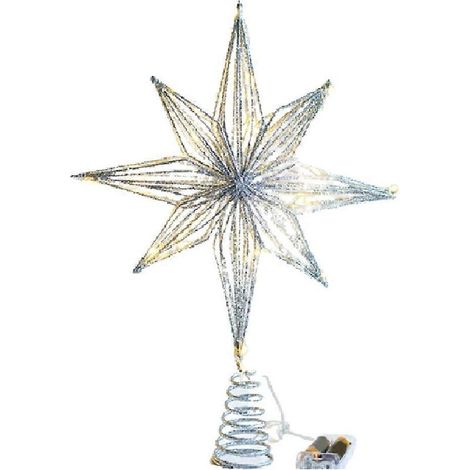 Étoile lumineuse LED argentée à huit branches pour sapin de Noël (1/5)