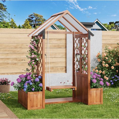 Fioriera con grigliato e altalena 142x70x163 cm in legno marrone da giardino – MEUBLIV (1/5)