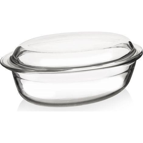 Fuente de vidrio apta para horno con tapa, 33x20x13 cm, 3 l