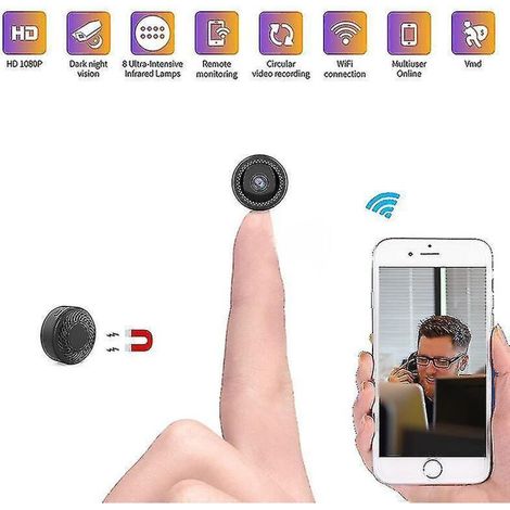 Mini caméra Wi-Fi 1080p HD Gizli Kamera CCTV IP Cam avec télécommande, vision nocturne, détecteur de mouvement, boîtier magnétique et carte TF 16 Go. (1/3)