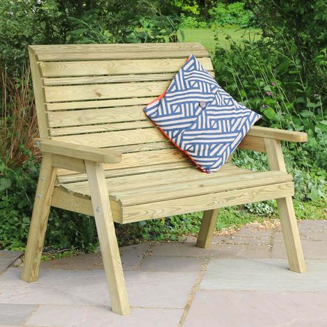 Zest Freya Wooden 2 Seater Garden Outdoor Bench Chair Patio Park (1/5)