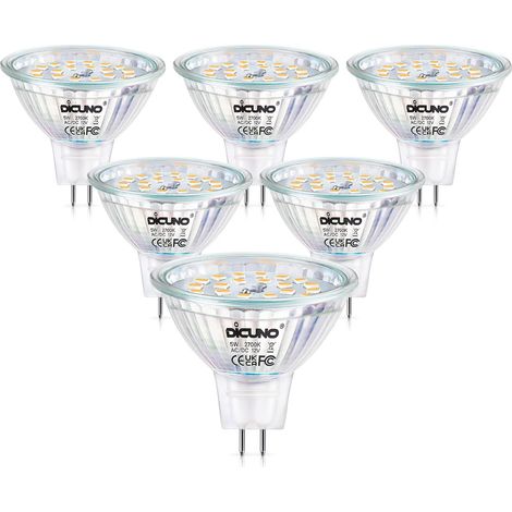 Ampoule LED GU5.3 MR16, Blanc chaud 2700K, 12V, 5W équivalent 50W lampes halogènes, 440LM, Spot GU5.3 LED dimmable pour plafonnier, 6 Pièces [Classe énergétique F]