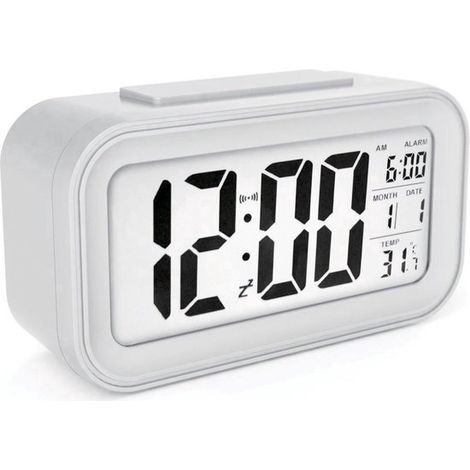 Réveil numérique - Alarme - LED - Blanc - Fonction snooze et lumière