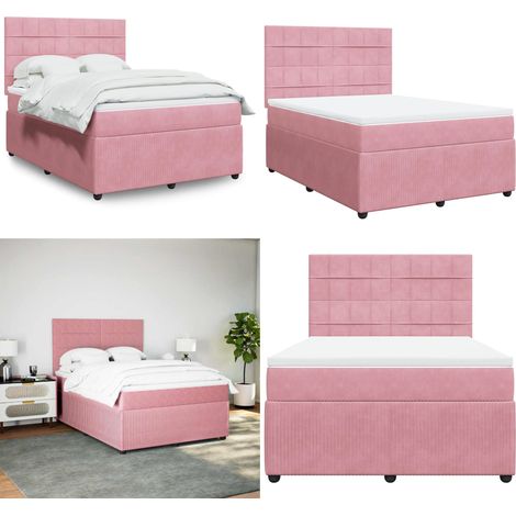 vidaXL Sommier à lattes de lit avec matelas Rose 140x190 cm Velours (1/5)