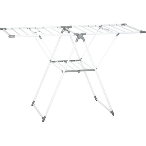 Stendibiancheria pieghevole da terra in metallo bianco con 2 livelli e ali regolabili, 156,5 cm (1/5)