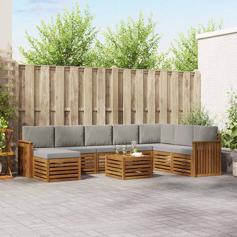 Ecksofa Set 9 pcs Natürlich und Hellgrau Massivholz Akazie (1/5)