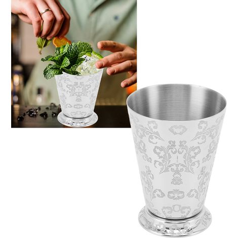 Verre à cocktail Juliette en acier inoxydable 304, style européen, verre de bar gravé Moscow Mule, verre gaufré, gravure motif feuille (1/5)