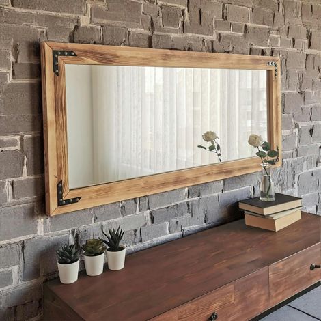 Pier Import – Miroir mural en bois massif de pin 110x50 cm – Format horizontal HILO – Élégant pour décoration intérieure (1/5)