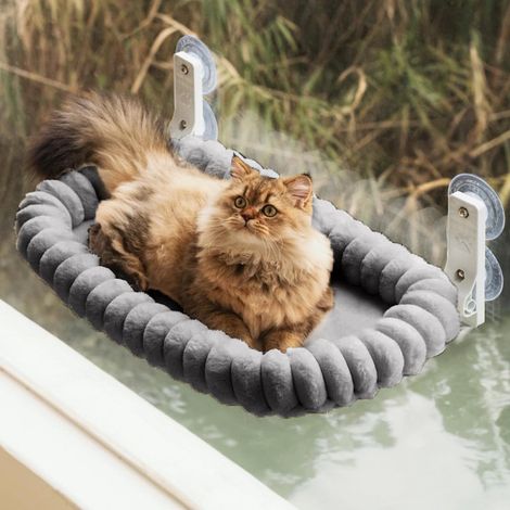 Hamac d'intérieur pour chats près de la fenêtre - Coussin pour chat - Hamac pour animaux - Convient aux chats et aux chiens - Tissu - Beige (1/5)