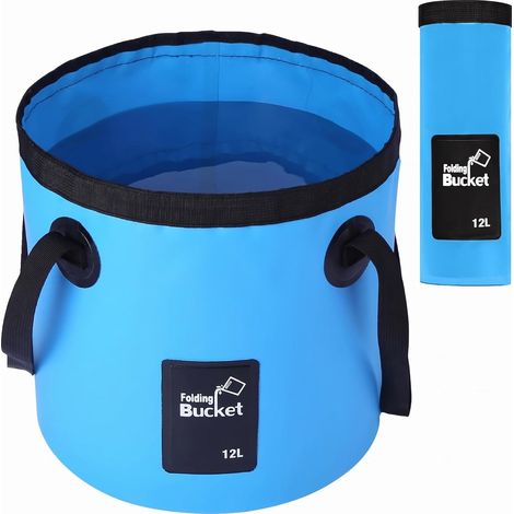 Secchio pieghevole da 12 litri – Serbatoio d'acqua portatile e pieghevole per campeggio, pesca, attività all'aperto, idraulica – Borsa secchio impermeabile rinforzata per immergere i piedi, lavare l'a (1/5)
