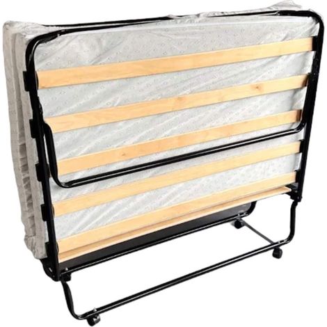Lit pliant 120x190 – 12 lattes multiplis bois – Structure acier – Matelas mousse 10 cm – Gain de place pour 1/2 personne – Sedac (1/2)