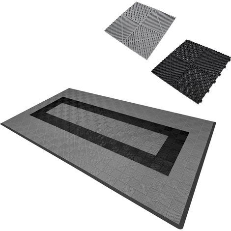 Vented Garage Floor Tiles With Edges – 90 Grey & 30 Black