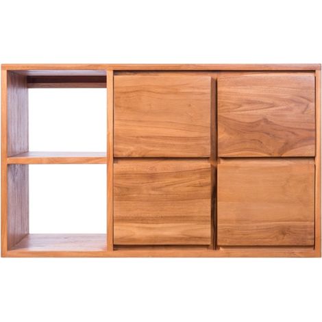 Meuble vasque salle de bain 100 cm suspendu teck massif SUSANE - 100x50x60 cm - Kayu Meuble (1/4)