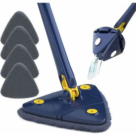 Balai nettoyage rotatif 360° bleu - HAWUJ - 5 chiffons microfibre, compression auto - Pour sol/plafond (1/4)