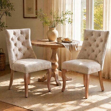 Sedia pranzo imbottita in velluto beige OKMYHOME (1/5)