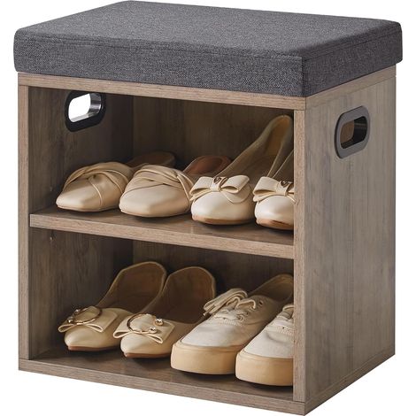 Petit Banc Chaussures Entrée avec Coussin, Gris Argenté HBD028Y (1/5)